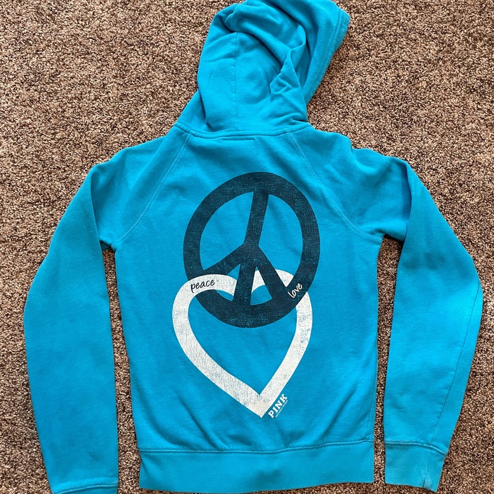 Victoria’s Secret PINK Sweatshirt Hoodie Women’s Size XS X-Small Teal Zipper